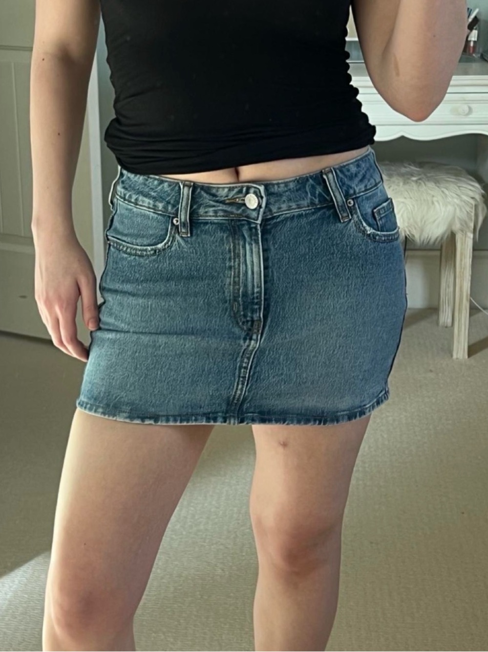 Classic Blue Denim Low Waisted Mini Skirt